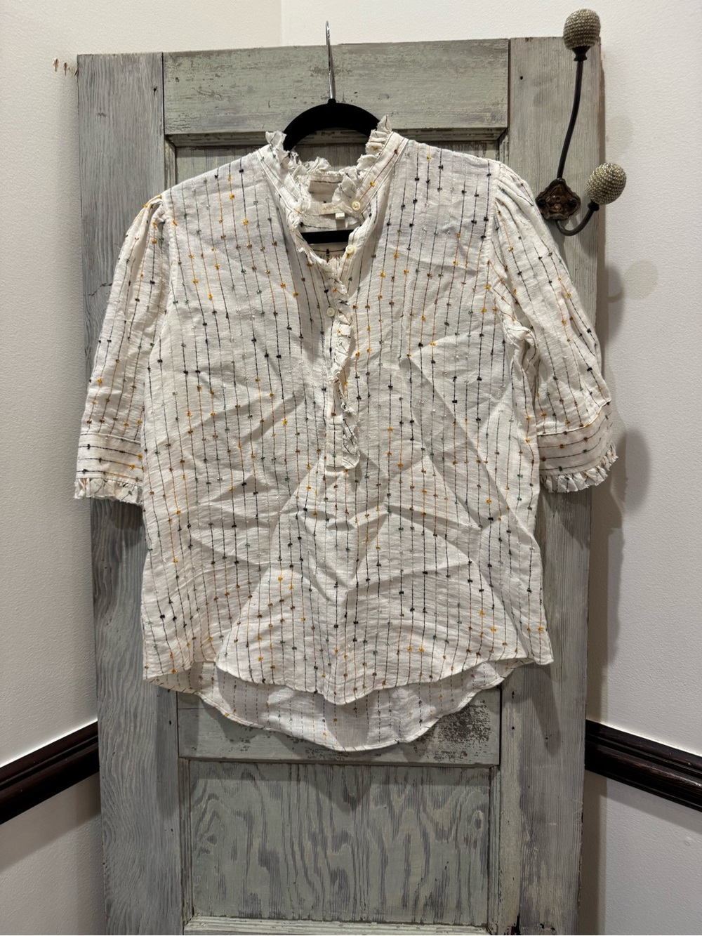 Ann Mashburn Womens M Linen Button Down Shirt Embroidered colorful